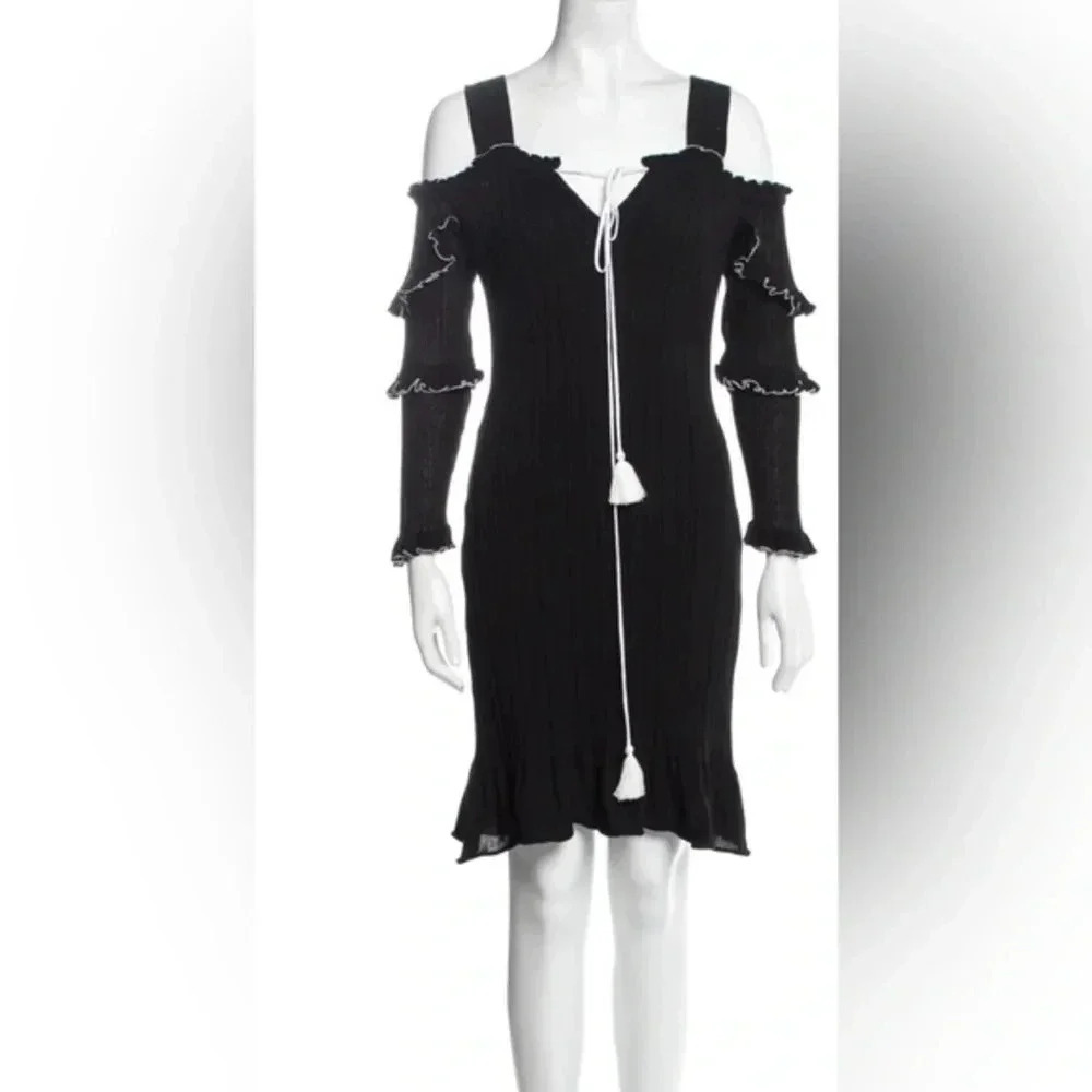 Derek Lam 10 Crosby Plisse Cold-Shoulder Mini Dress, Black/White